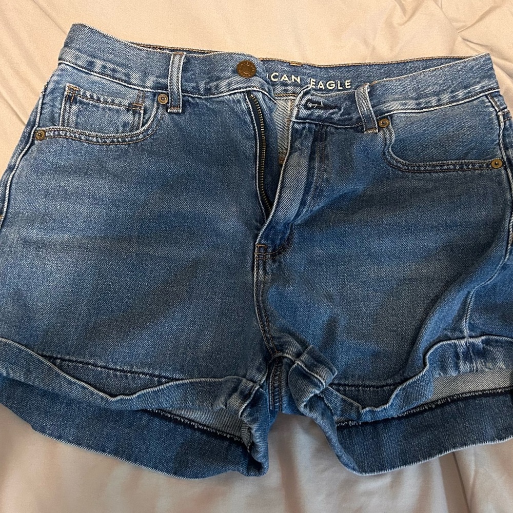 American Eagle Outfitters Blue Jean Shorts with Frayed Hem